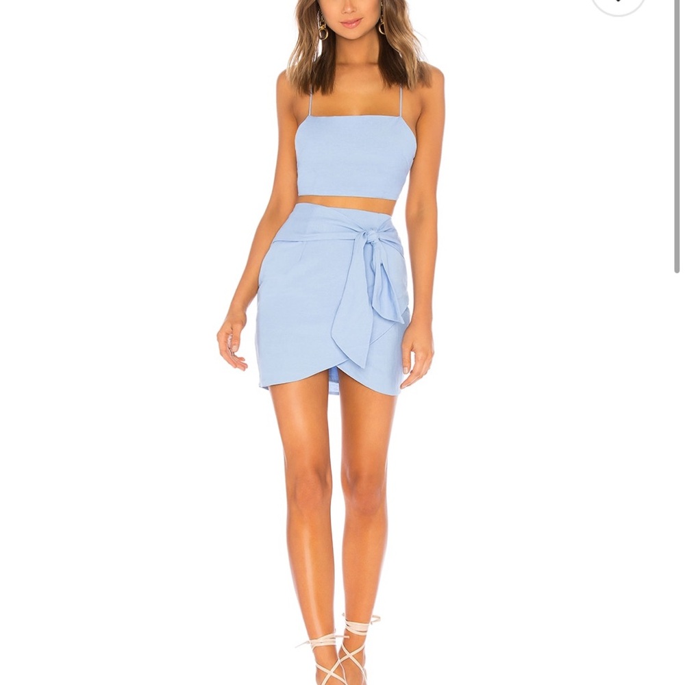 Superdown Milah Light Blue Wrap Skirt two piece set